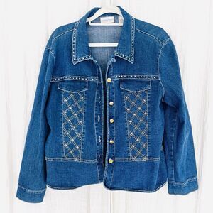 Vintage Drapers & Damons Blue Denim Jewel Button Stretchy Jacket ~ Petite Large